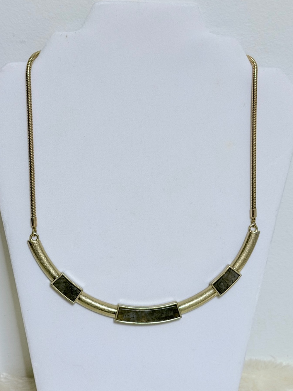 Banana Republic Gold-Tone Curved Bar Necklace with Dark Stone Inlays